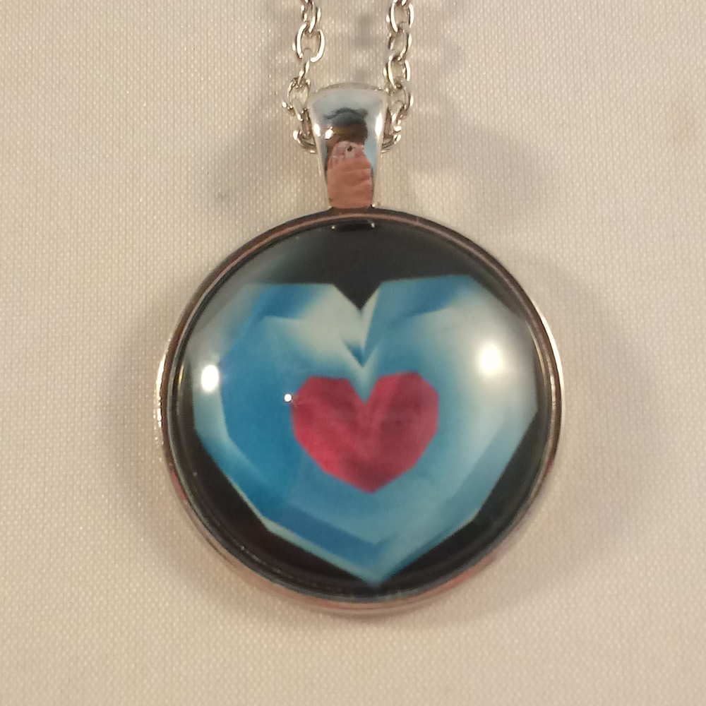 Silver Pink Blue Heart Cabochon Chain Necklace